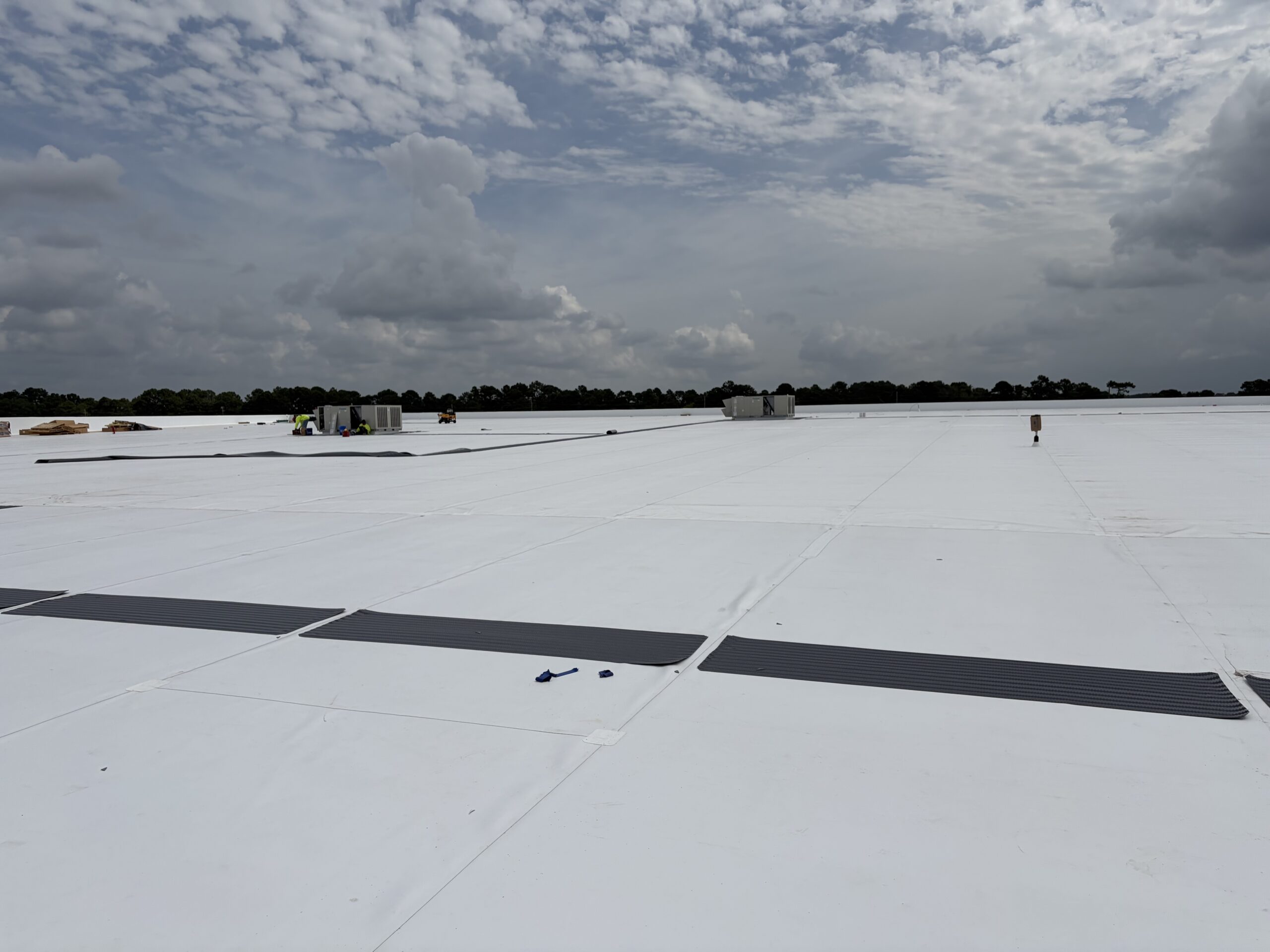 Commercial HVAC technicians completing Daikin rooftop unit installation